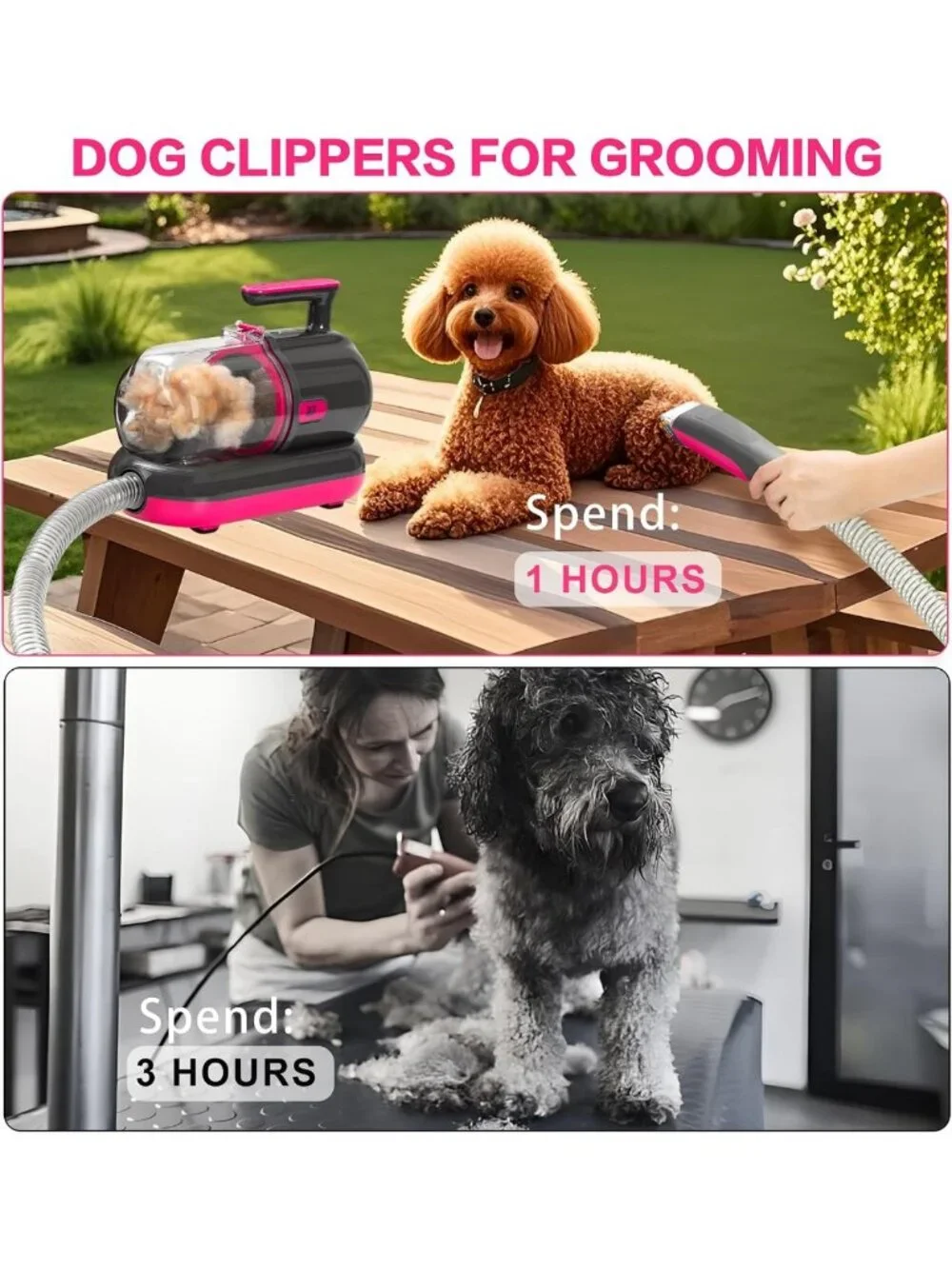 Pet Grooming Vacuum Kit with Clippers & Nail Grinder, Low-Noise Shedding Vacuum